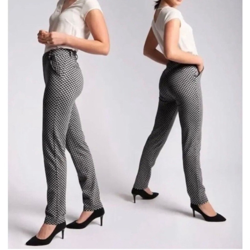 Betabrand NWOT Catstooth Cat Print Trouser Pants Zip Pockets Black White S Long
